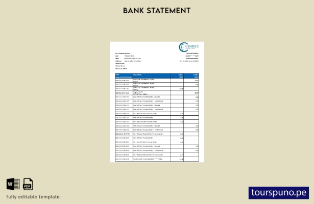 Plantilla de Excel de extracto de Belize Choice Bank lista para imprimir